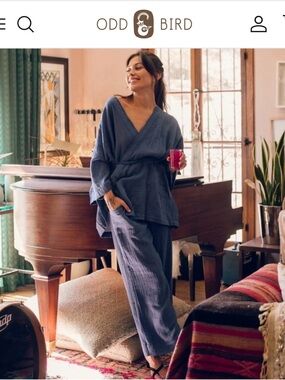 Oddbird sz L Women's Blue Cotton Wrap Lounge Set